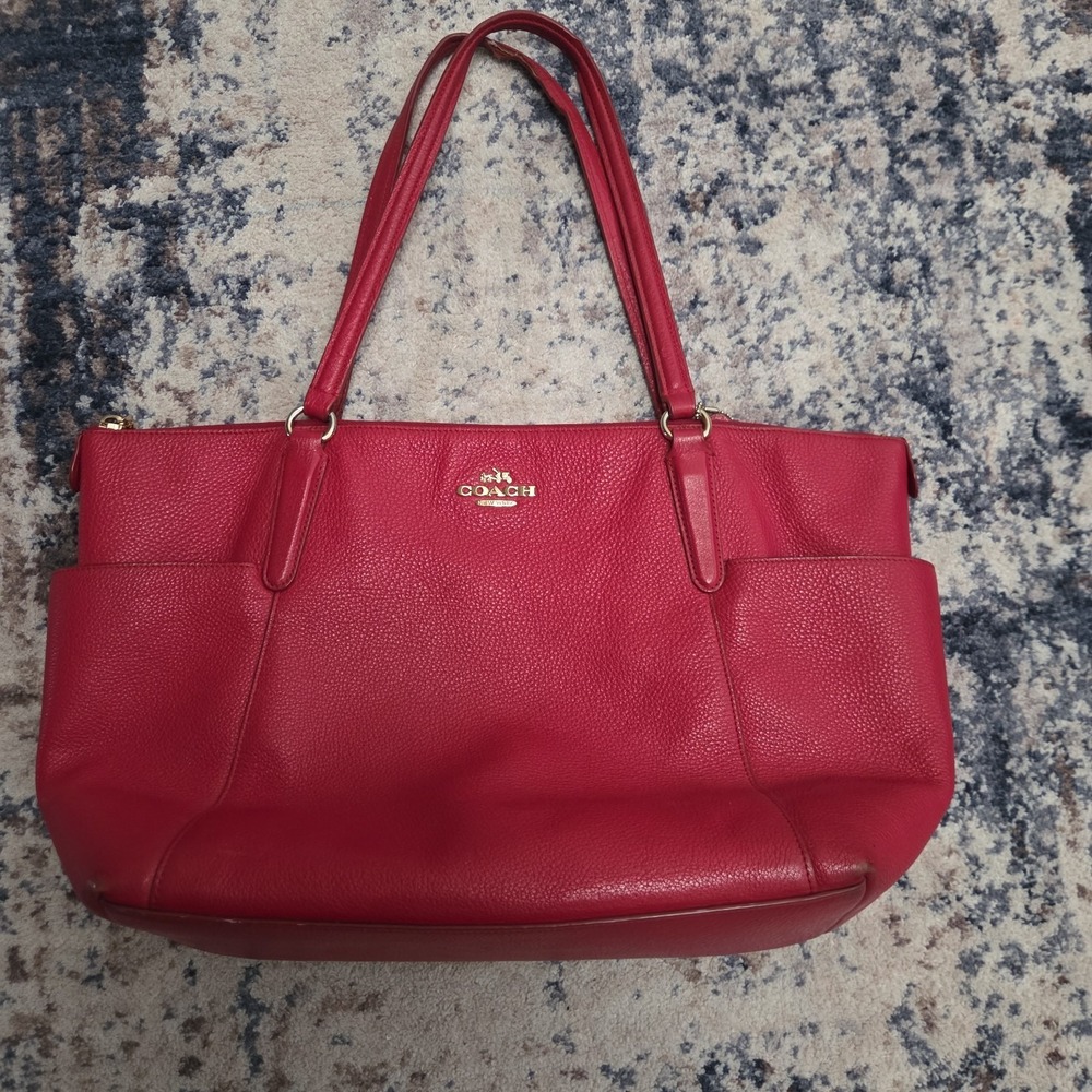 Coach Red Leather Tote Bag